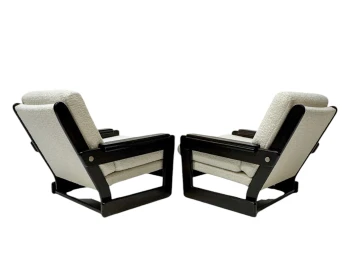 Mid-Century Modern Wenge Lounge Chairs with Bouclé Upholstery, 1970s